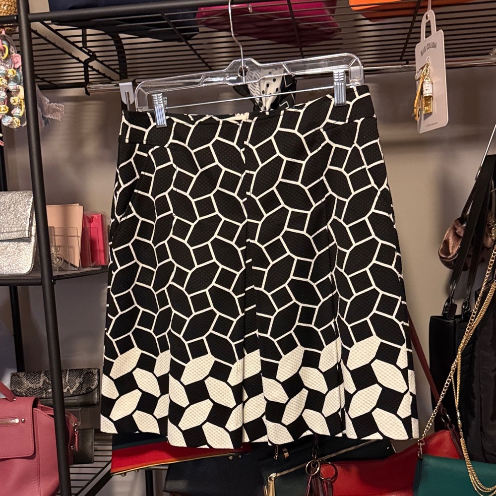 Talbots Black and White Geometric A-Line Skirt